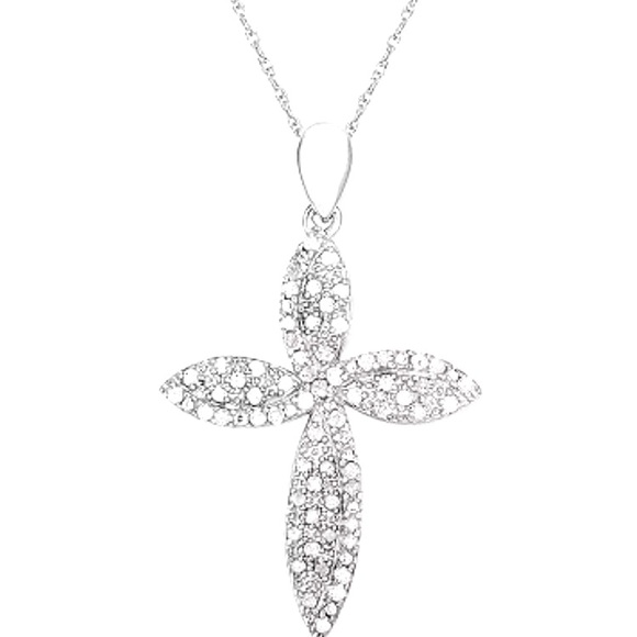 NWT Elegant Diamond Silver Cross Pendant Necklace - Picture 2 of 4